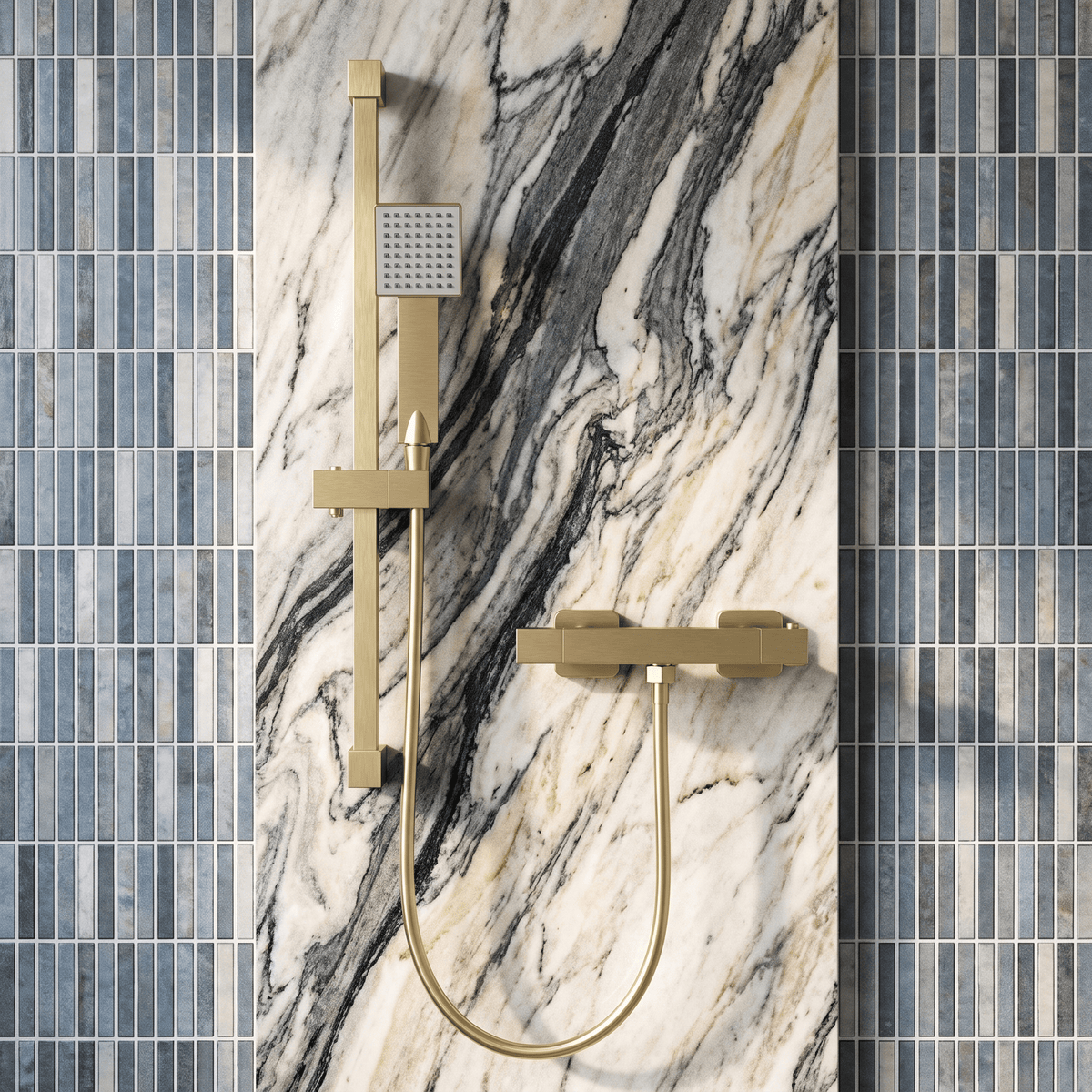 [BSSK827] Square Thermostatic Bar Valve with Slider Rail Shower Kit - Choice of Finish - Silo