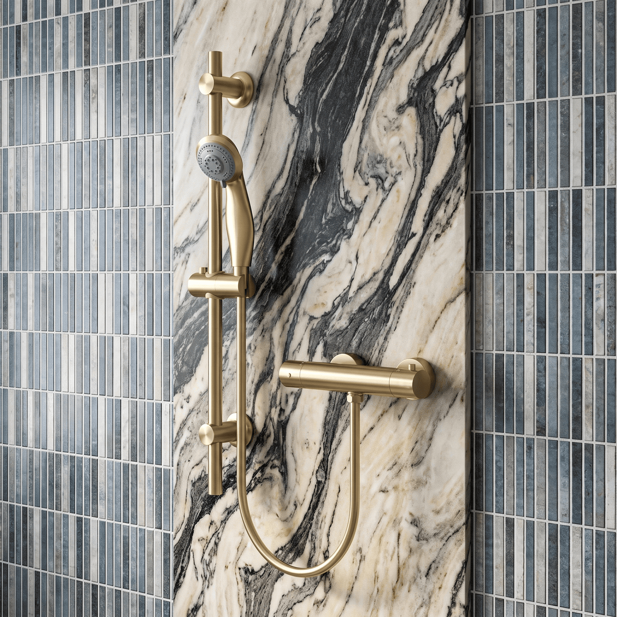 [BSSK828] Round Thermostatic Bar Valve with Slider Rail Shower Kit - Choice of Finish - Lifestyle 1