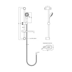 [BSSR034] Balterley Contemporary Round Slide Rail Shower Kit with Multi Function Head and Outlet Elbow - Chrome - Technical Drawing