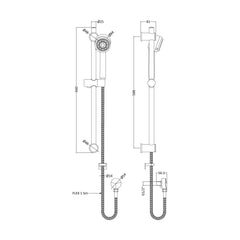 [BSSR040] Round Slide Rail Shower Kit with Multi Function Head & Adjustable Brackets - Chrome - Technical Drawing