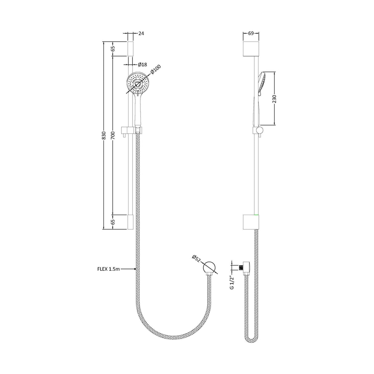 [BSSR041] Round Slimline Slide Rail Kit - Technical Drawing