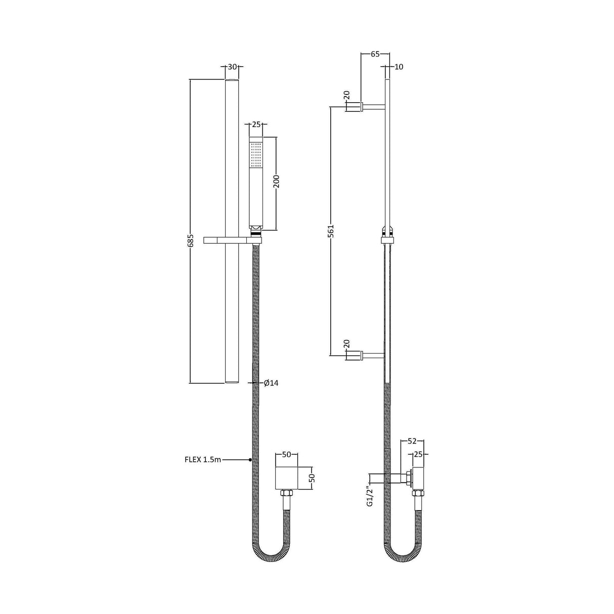 [BSSR15167] Sheer Rectangular Slider Rail Kit - Technical Drawing