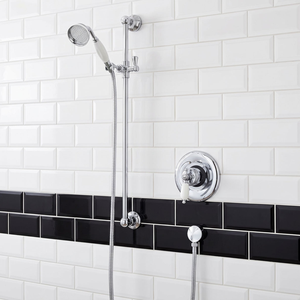 [BSSR211] Traditional Slide Rail Shower Kit with Outlet Elbow - Chrome/White - Lifestyle 1