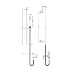[BSSR3167] Rectangular Slider Rail Kit with Outlet Elbow - Chrome - Technical Drawing
