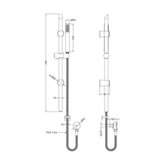 [BSSR442] Round Slide Rail Shower Kit with Outlet Elbow - Matt Black - Technical Drawing