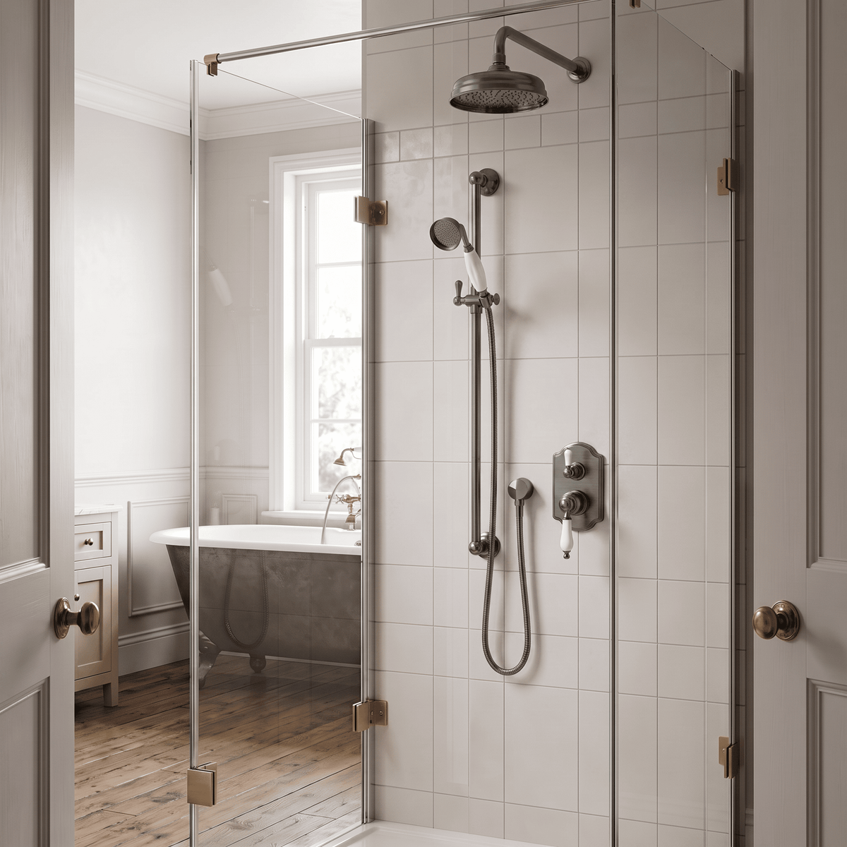 [BSSR7211] Traditional Slide Rail Shower Kit with Outlet Elbow - Choice of Finish - Lifestyle 1