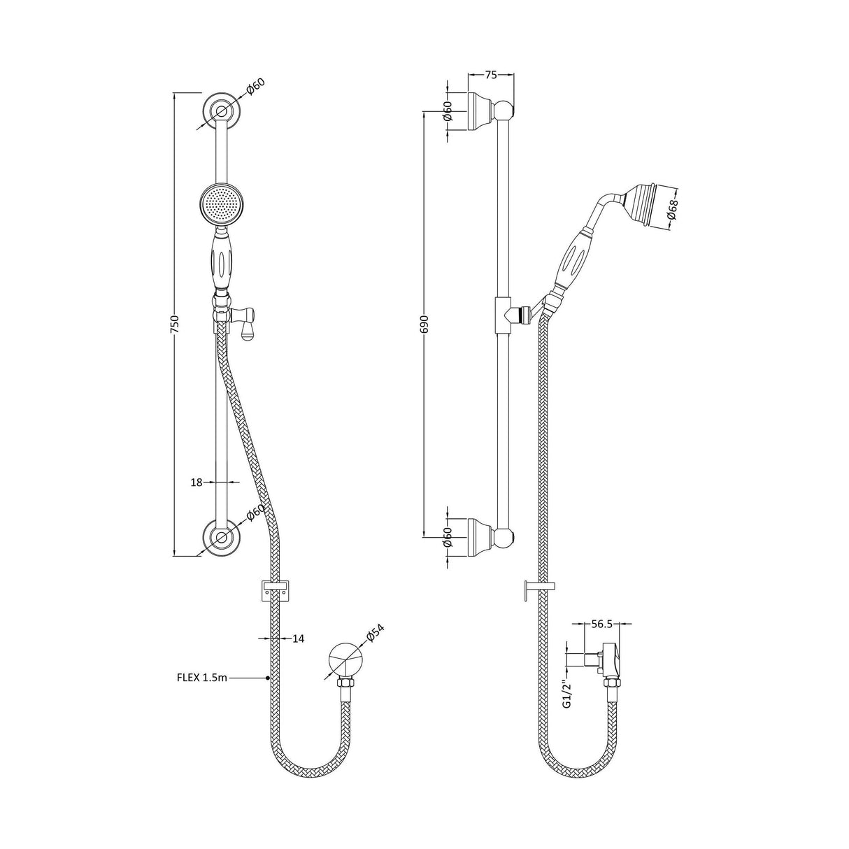 [BSSR8211] Traditional Slider Rail Kit - Technical Drawing