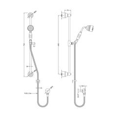 [BSSR8211] Traditional Slide Rail Shower Kit with Outlet Elbow - Choice of Finish - Technical Drawing