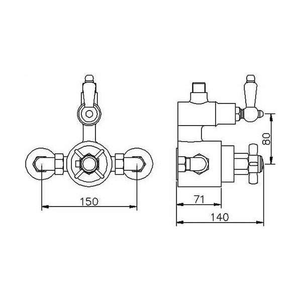 [BSSV302] Traditional Twin Exposed Shower Valve - Technical Drawing