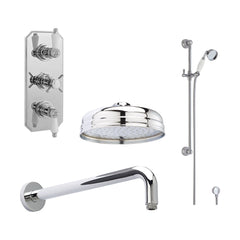 [BST57TR2] Balterley Traditional Triple Thermostatic Valve, Shower Arm, Fixed Shower Head And Slider Rail Kit, Chrome - Cutout