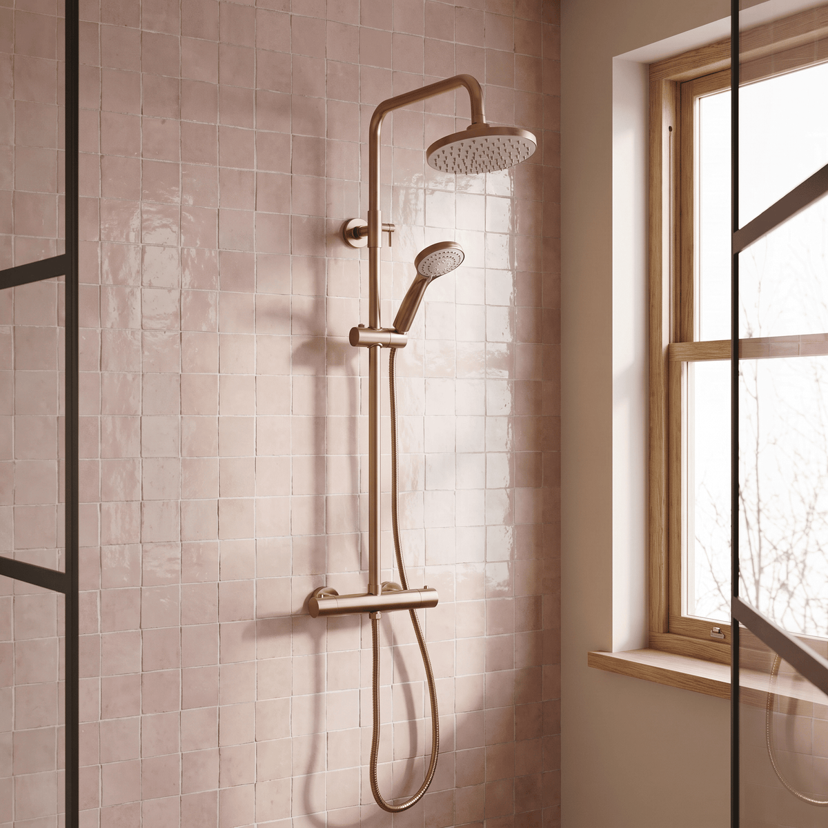 [BSTK1575] Consall Round Thermostatic Shower Kit with Fixed Head & Adjustable Handset - Multiple Colours Available - Lifestyle 1
