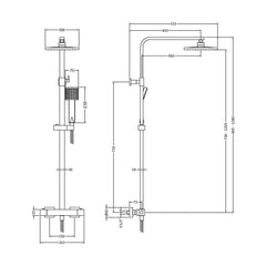[BSTK1586] Square Thermostatic Bar Valve & Kit - Technical Drawing