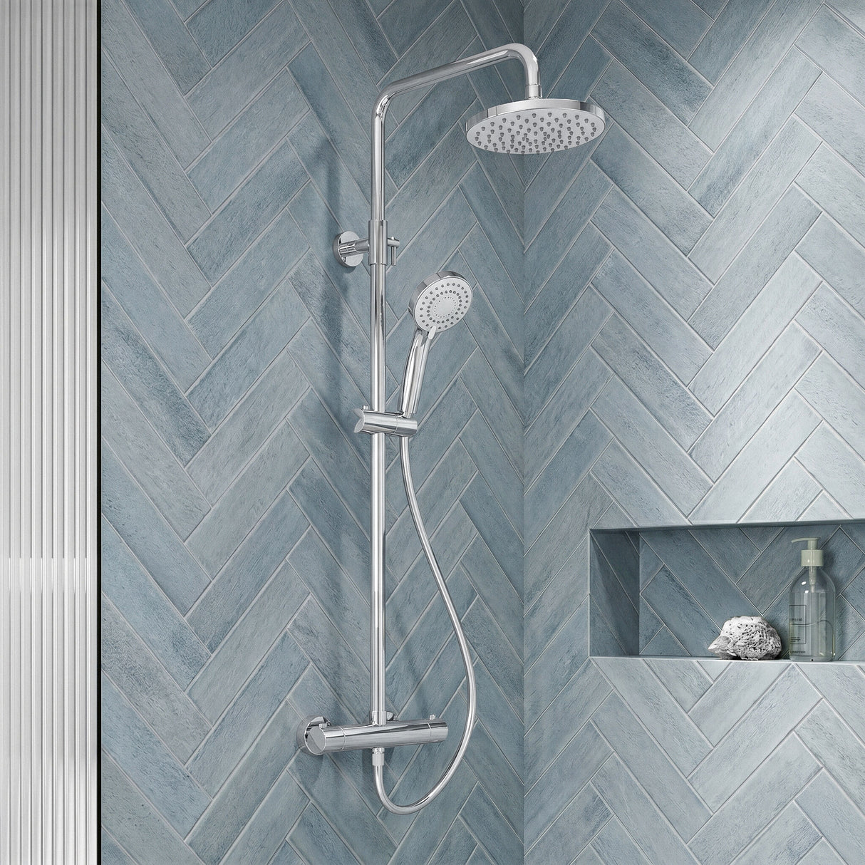 [BSTK375] Consall Round Thermostatic Shower Kit with Fixed Head & Adjustable Handset - Multiple Colours Available - Silo