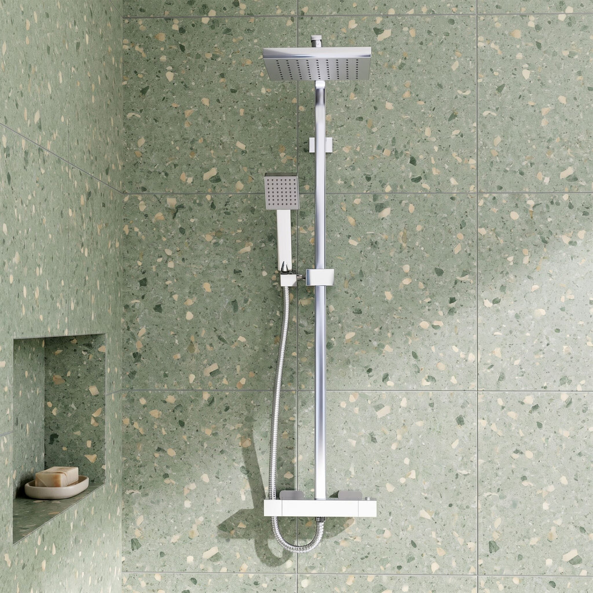 [BSTK386] Swinscoe Square Thermostatic Shower Kit with Fixed Head & Adjustable Handset - Multiple Colours Available - Lifestyle 1