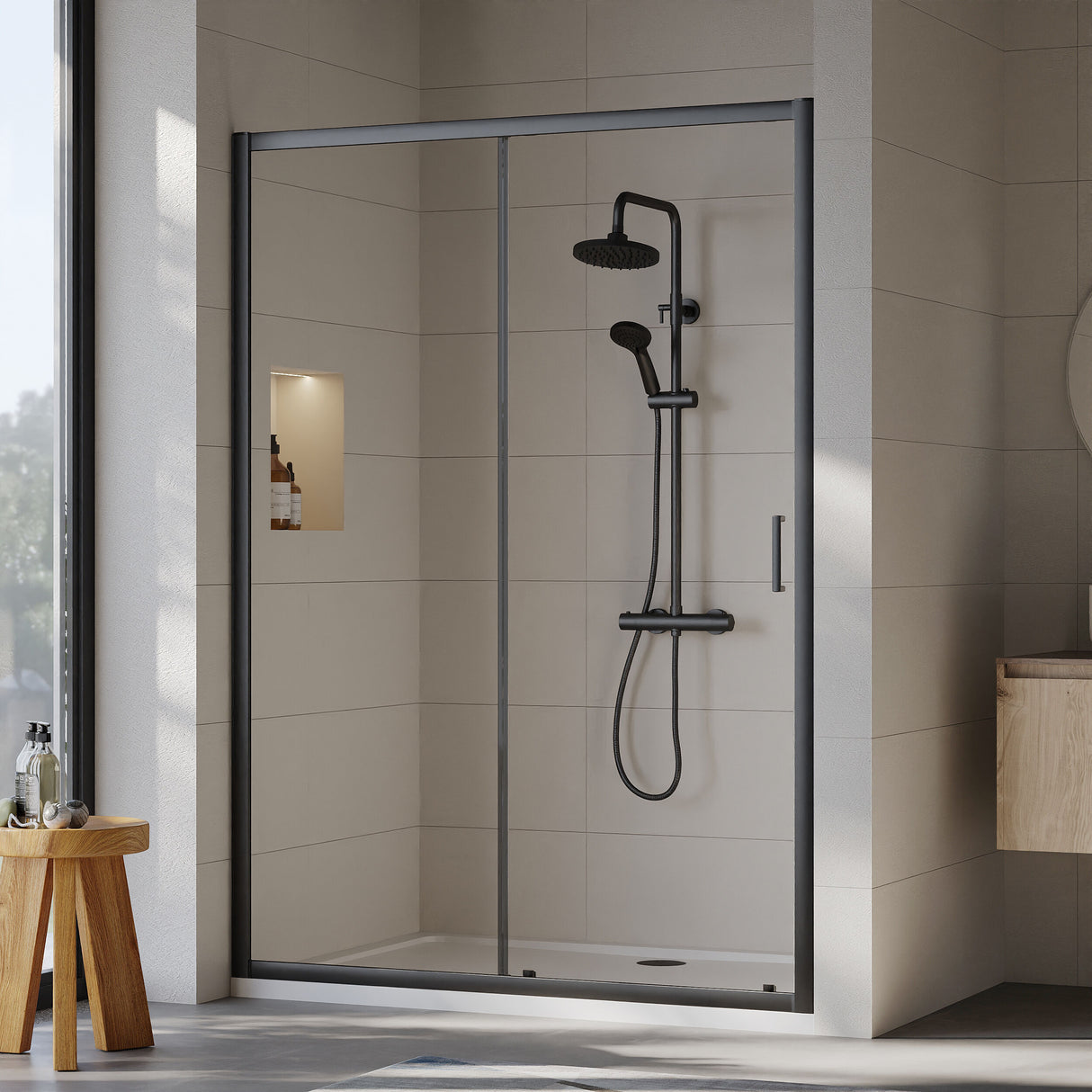 [BSTK475] Consall Round Thermostatic Shower Kit with Fixed Head & Adjustable Handset - Multiple Colours Available - Lifestyle 1
