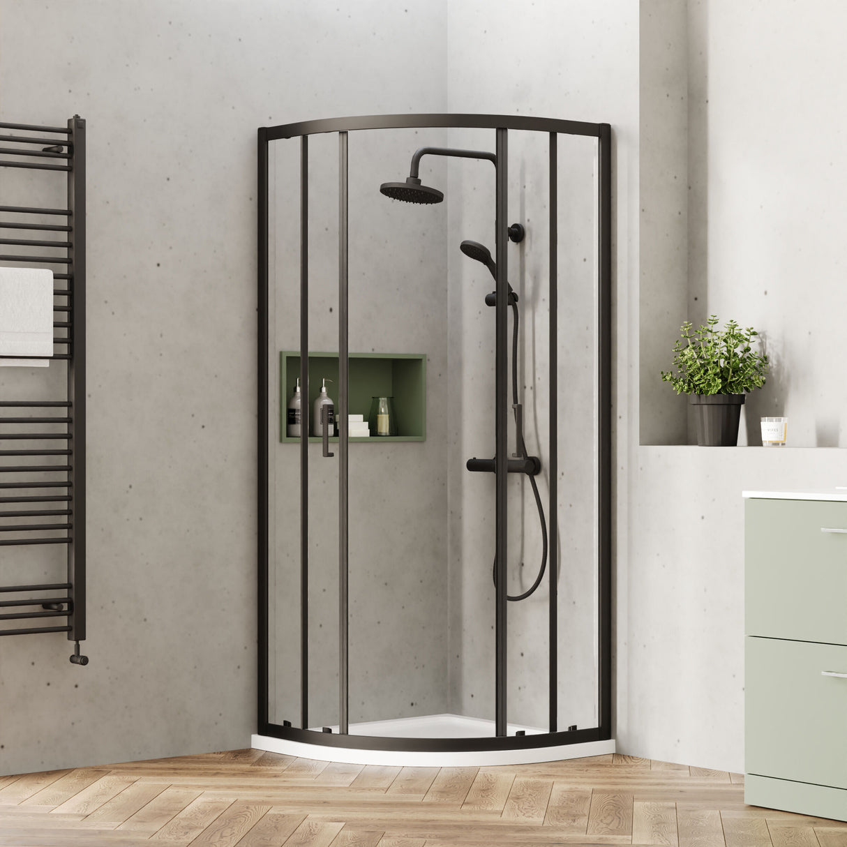 [BSTK475] Consall Round Thermostatic Shower Kit with Fixed Head & Adjustable Handset - Multiple Colours Available - Lifestyle 2