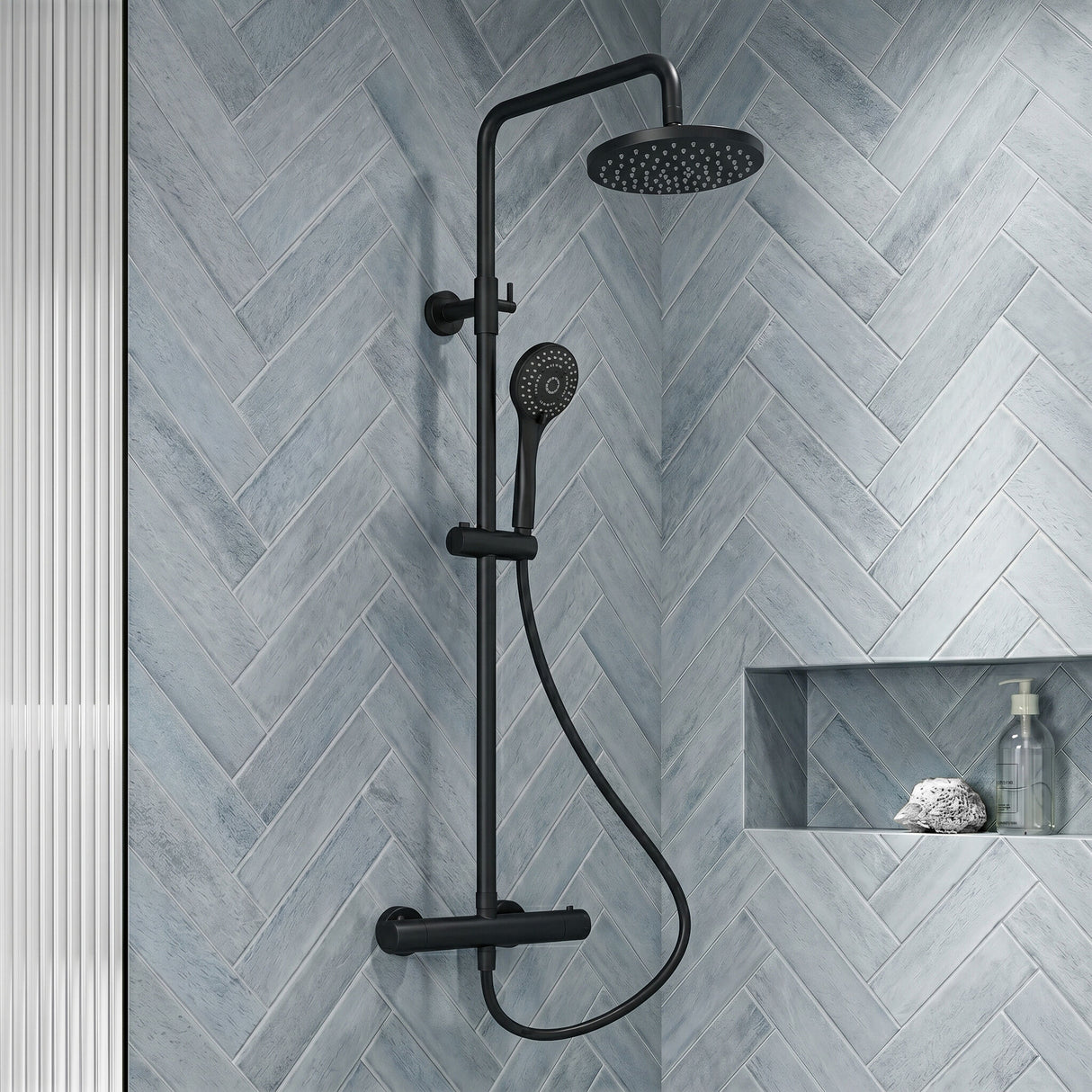 [BSTK475] Consall Round Thermostatic Shower Kit with Fixed Head & Adjustable Handset - Multiple Colours Available - Silo