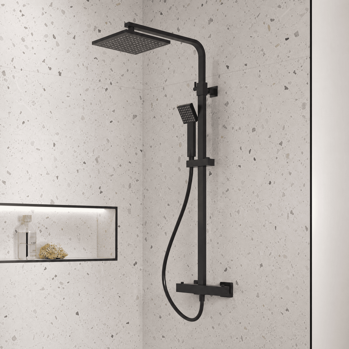 [BSTK486] Swinscoe Square Thermostatic Shower Kit with Fixed Head & Adjustable Handset - Multiple Colours Available - Lifestyle 1