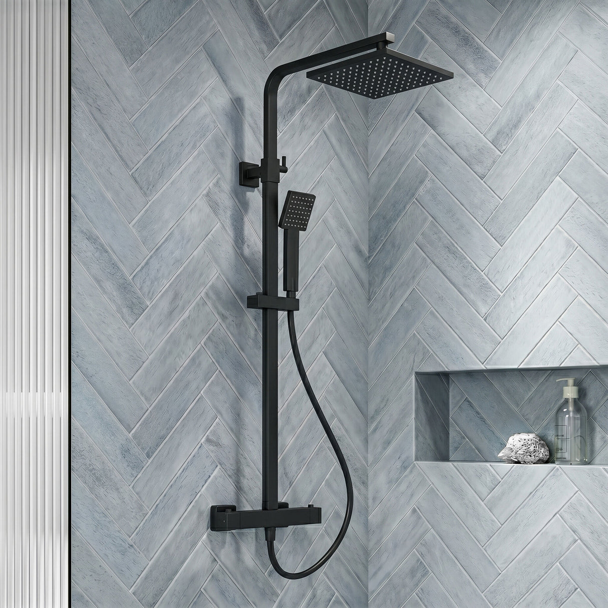 [BSTK486] Swinscoe Square Thermostatic Shower Kit with Fixed Head & Adjustable Handset - Multiple Colours Available - Silo