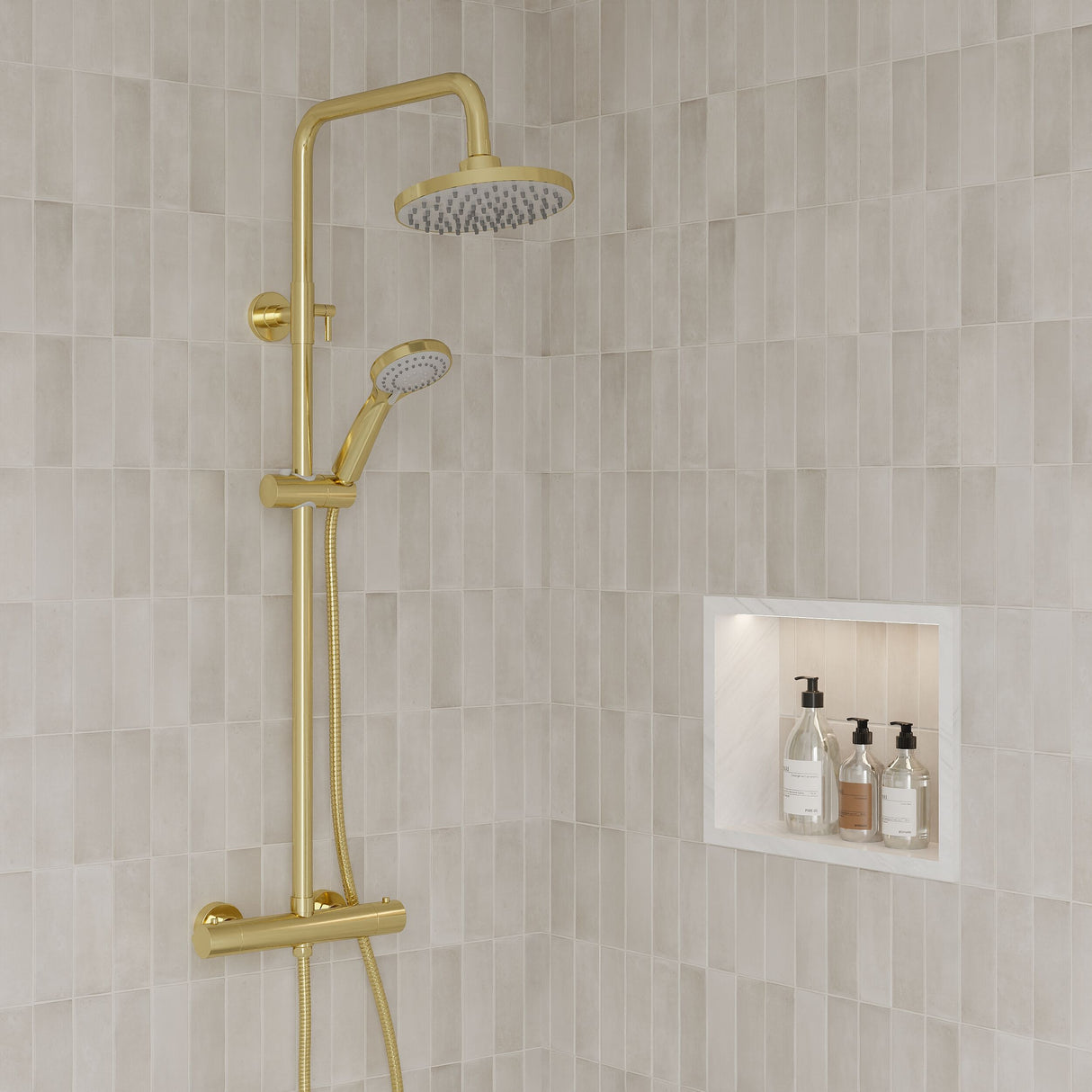 [BSTK875] Consall Round Thermostatic Shower Kit with Fixed Head & Adjustable Handset - Multiple Colours Available - Lifestyle 2