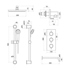 [BSTSS005] Balterley Nalor Concealed Thermostatic Shower Set - Technical Drawing