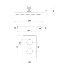 [BSTSS006] Concealed Thermostatic Shower Set – Square Design - Chrome - Technical Drawing