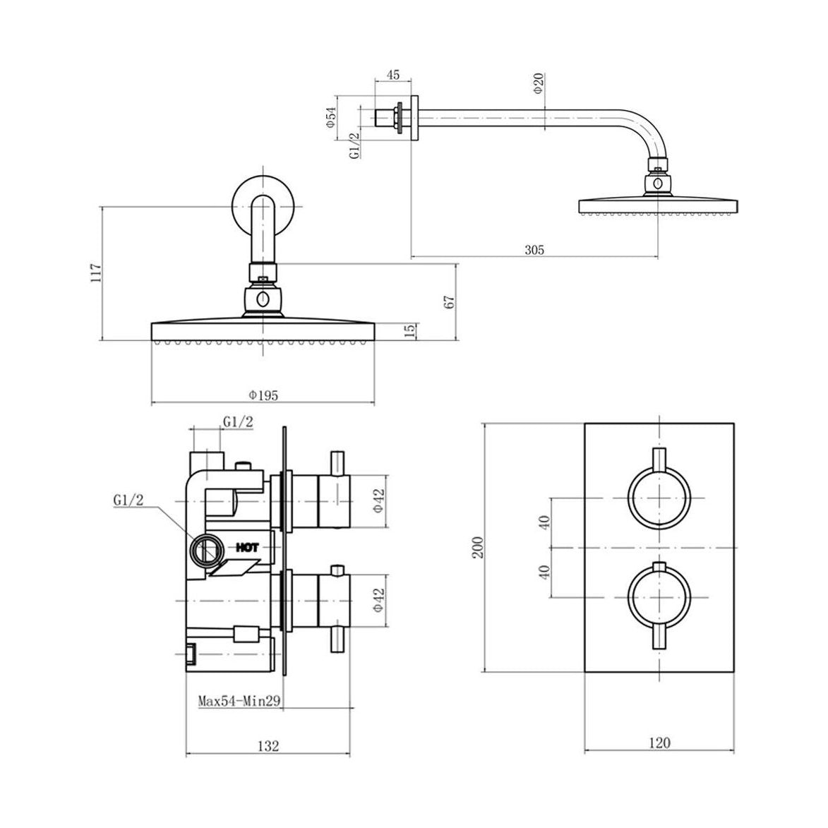 [BSTSS008K] Curc Conc Thermo Shower Set BLK - Technical Drawing