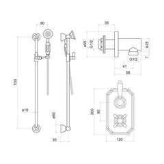 [BSTSS106] Traditional Thermostatic Shower Set with Valve and Slide Rail Kit - Technical Drawing