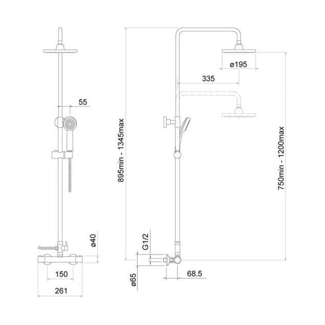[BSTSS109] Harik 2 Rnd Expo Adj Thermo Shower Set - Technical Drawing