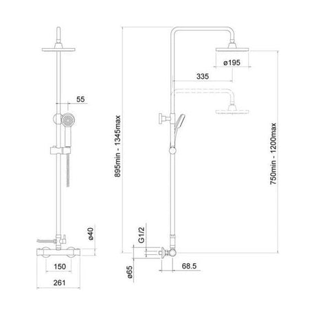 [BSTSS109] Harik 2 Rnd Expo Adj Thermo Shower Set - Technical Drawing