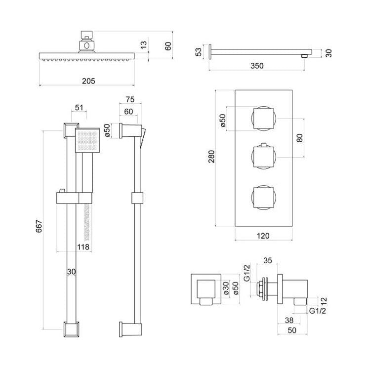 [BSTSS702] Raffa Conc Thermo Shower Set BG - Technical Drawing