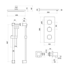 [BSTSS702] Raffa Conc Thermo Shower Set BG - Technical Drawing