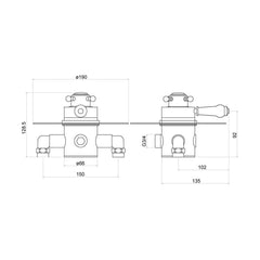 [BSV102] Traditional Concealed Thermostatic Shower Valve 128mm x 135mm - Chrome - Technical Drawing