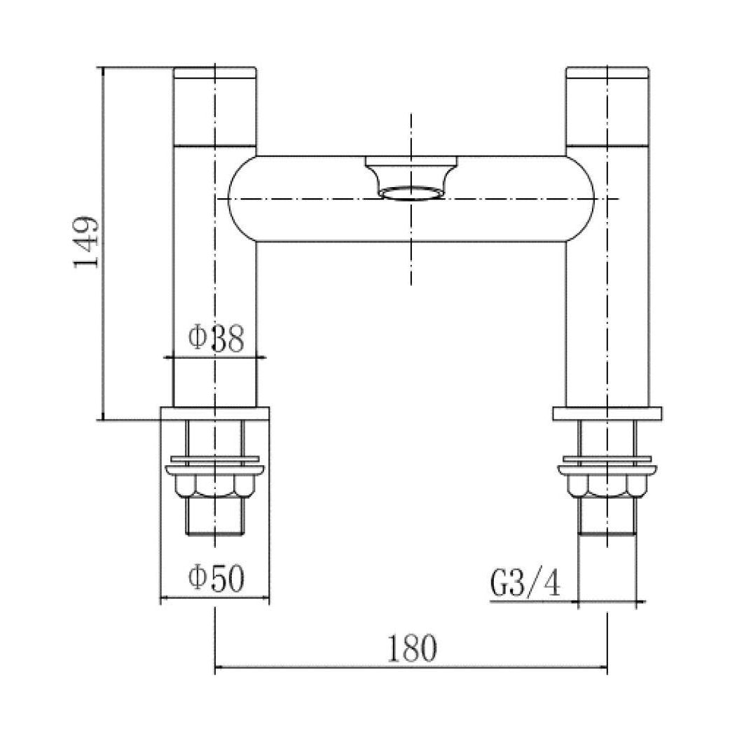 [BT1BRS] Contemporary Bathroom Bath Filler Tap – Round Lever, 106 x 180mm, Brass - Technical Drawing