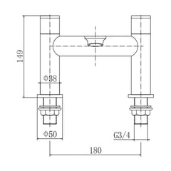 [BT1BRS] Contemporary Bathroom Bath Filler Tap – Round Lever, 106 x 180mm, Brass - Technical Drawing