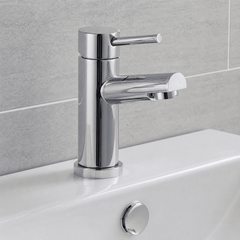 [BT20B2W] Contemporary Bathroom Mono Basin Tap – Round Lever, 130 x 90mm, Chrome - Silo
