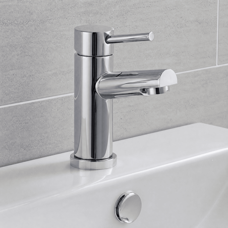 [BT20B2W] Contemporary Bathroom Mono Basin Tap – Round Lever, 130 x 90mm, Chrome - Silo