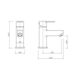 [BT9001BL] Contemporary Bathroom Mini Basin Tap – Round Lever, 145 x 48mm, Matt Black - Technical Drawing