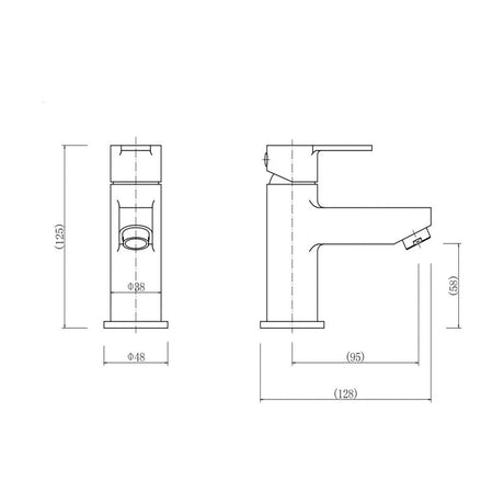 [BT9001BL] Contemporary Bathroom Mini Basin Tap – Round Lever, 145 x 48mm, Matt Black - Technical Drawing
