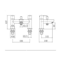 [BT9005BL] Modern Bathroom Round Deck Mounted Bath Shower Mixer Tap with Kit - Choice of Colour - Technical Drawing