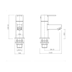 [BT9007BL] Modern Bathroom Round Bath Pillar Taps (Pair) - Black - Technical Drawing