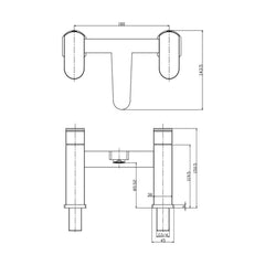 [BT9021] Modern Bathroom Soft Square Deck Mounted Bath Shower Mixer Tap - Chrome - Technical Drawing