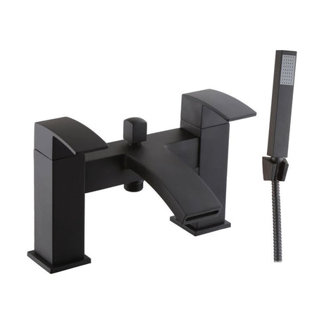 [BT9045BL] Contemporary Bathroom Curved Spout Deck Mounted Bath Shower Mixer Tap with Kit - Cutout