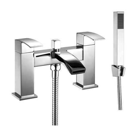 [BT9045] Contemporary Bathroom Curved Spout Deck Mounted Bath Shower Mixer Tap with Kit - Cutout