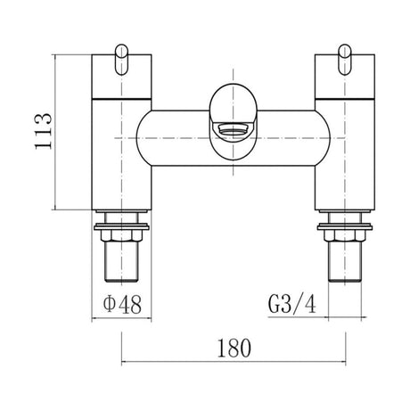 [BT9092] Modern Bathroom Minimalist Round Deck Mounted Bath Filler Tap - Chrome - Technical Drawing