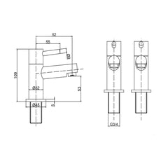 [BT9095] Modern Bathroom Minimalist Round Bath Pillar Taps - Chrome - Technical Drawing