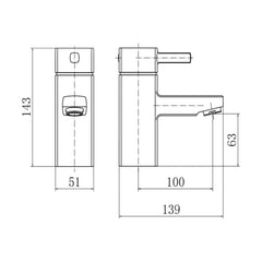 [BT9098] Contemporary Bathroom Square Mono Basin Mixer Tap with Waste - Chrome - Technical Drawing