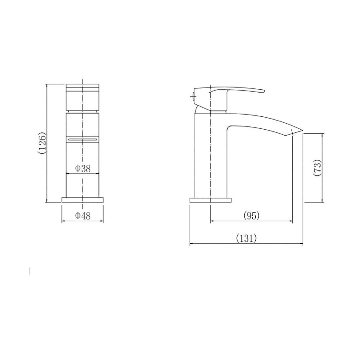 [BT9104] Contemporary Bathroom Mini Basin Tap – Round Lever, 145 x 48mm, Chrome - Technical Drawing