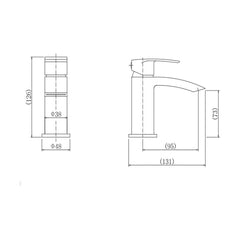 [BT9104] Contemporary Bathroom Mini Basin Tap – Round Lever, 145 x 48mm, Chrome - Technical Drawing
