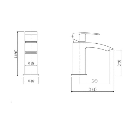 [BT9104] Contemporary Bathroom Mini Basin Tap – Round Lever, 145 x 48mm, Chrome - Technical Drawing